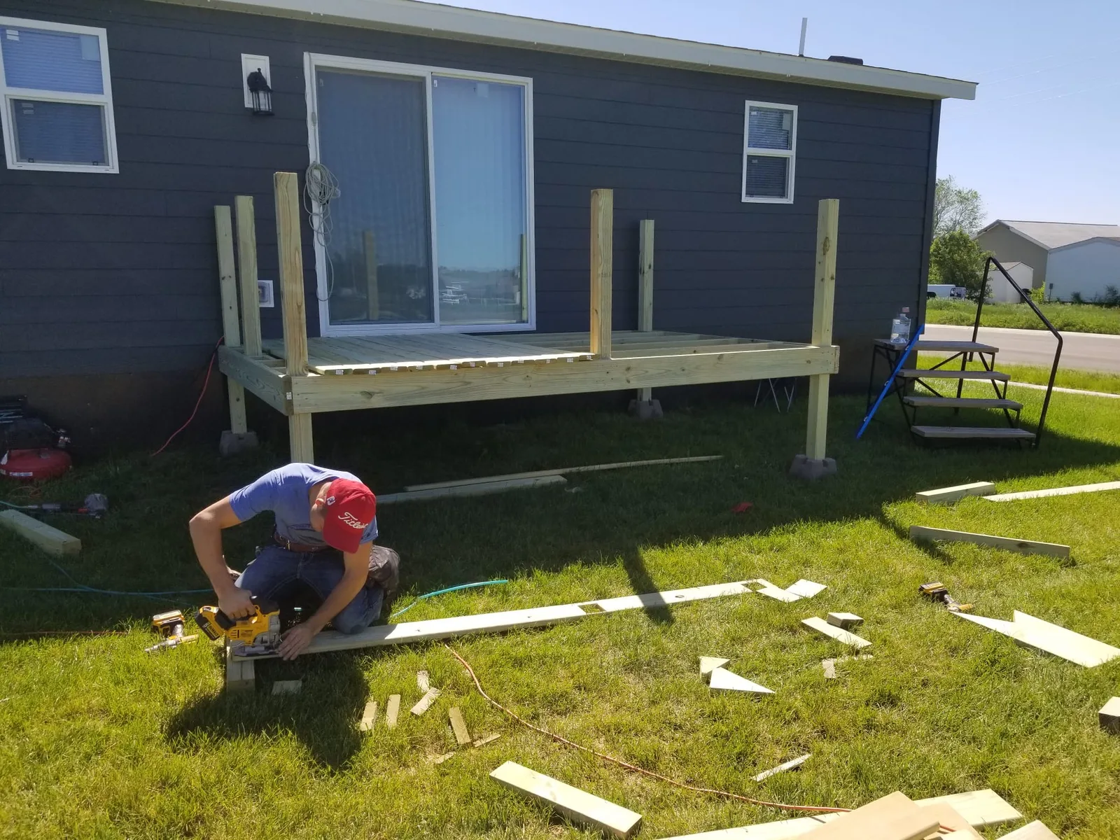 Deck Build on Dark-Gray Home in Minot, ND